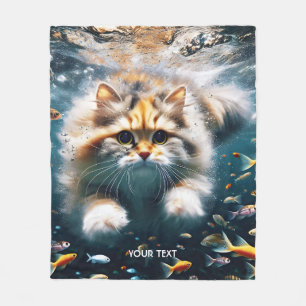 Fantasy Cute Cat Swimming Underwater Fleece Blanket