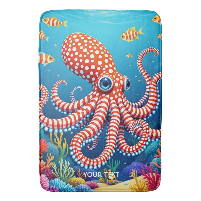 Fantasy Cute Checkered  Octopus Sea Bath Mat (Front Vertical)