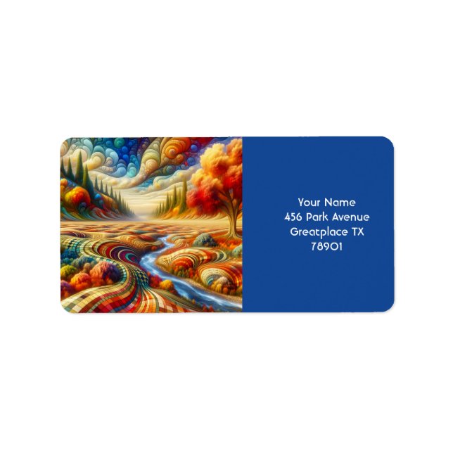 Fantasy Cute Checkered Surreal Landscape Label (Front)