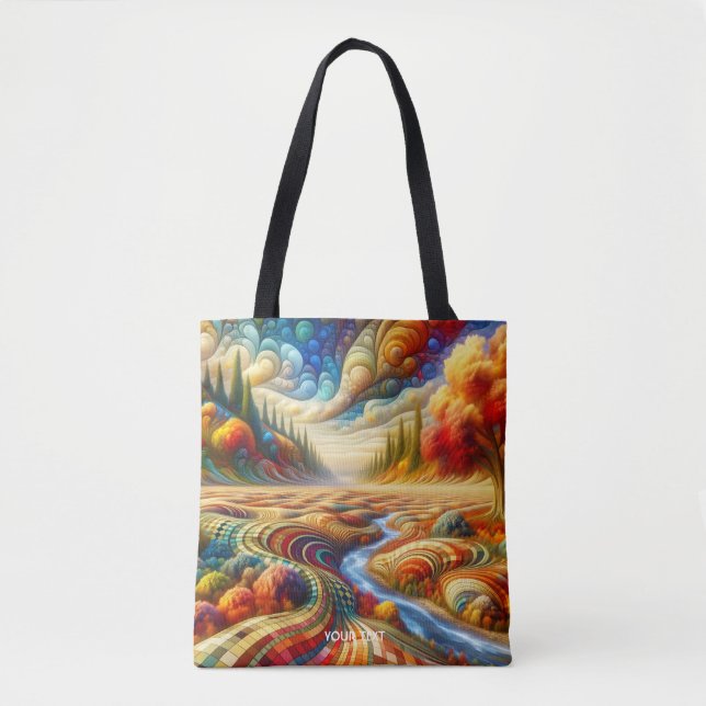 Fantasy Cute Checkered Surreal Landscape Tote Bag (Front)