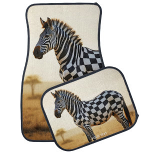 Fantasy Cute Checkered White Zebra Car Floor Mat