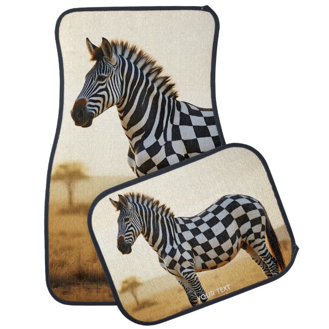 Fantasy Cute Checkered White Zebra Car Floor Mat (Set)