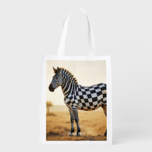 Fantasy Cute Checkered White Zebra Grocery Bag