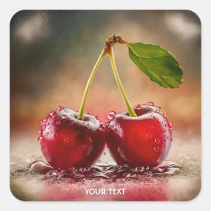 Fantasy Cute Cherries Drops Water Square Sticker