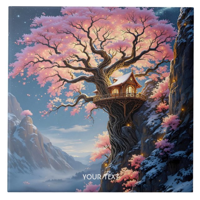 Fantasy Cute Cherry Blossom Tree  Ceramic Tile (Front)