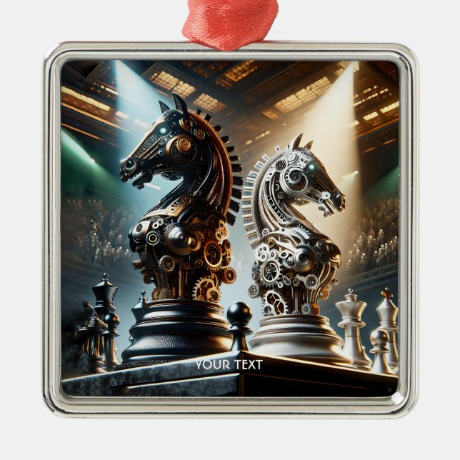 Fantasy Cute Chess Knights Pieces Metal Ornament (Front)