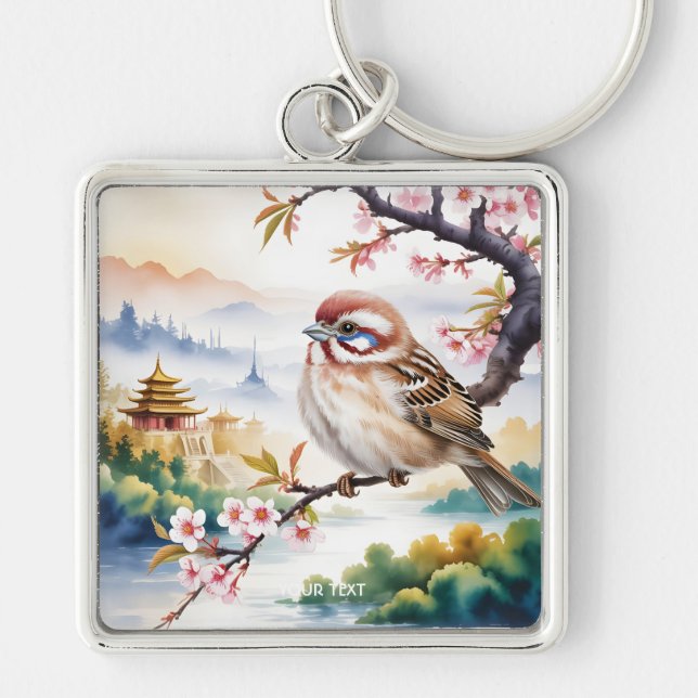 Fantasy Cute Chinese Bird Blossom Keychain (Front)