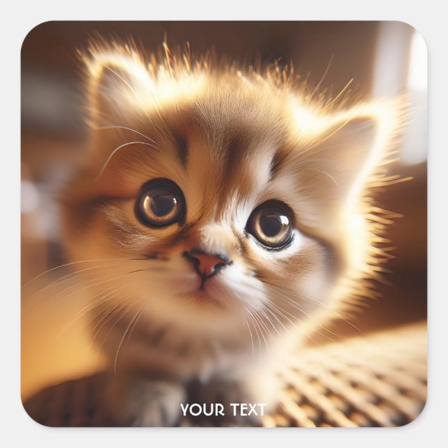 Fantasy Cute Closeup Small Kitten Square Sticker (Front)