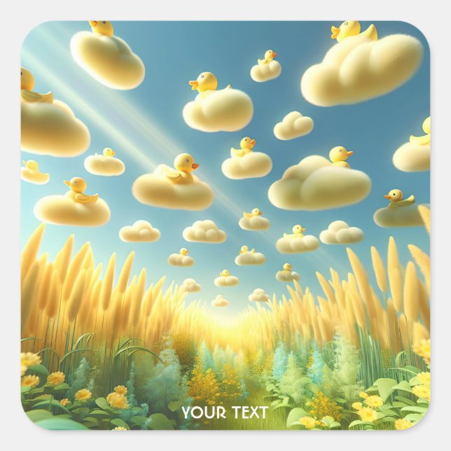 Fantasy Cute Clouds Ducks Garden Square Sticker (Front)