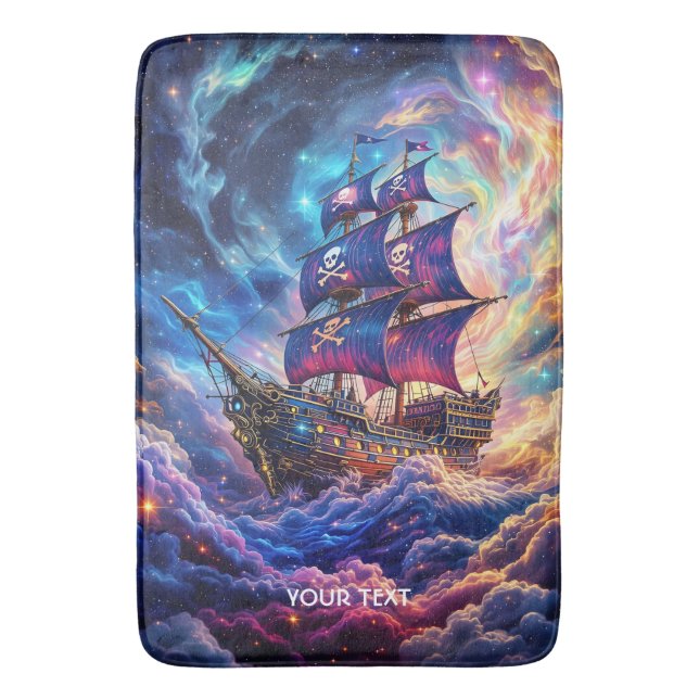 Fantasy Cute Clouds Ship Space Bath Mat (Front Vertical)