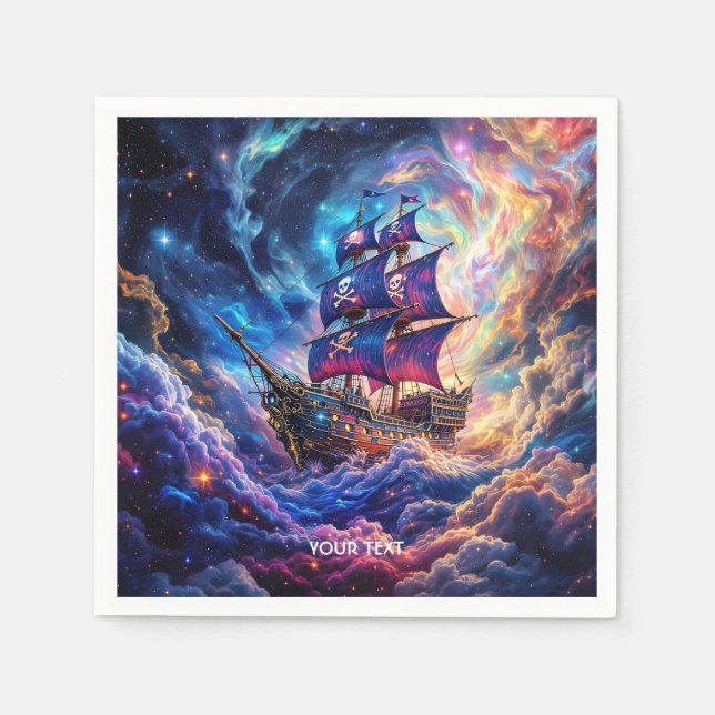 Fantasy Cute Clouds Ship Space Napkins (Front)