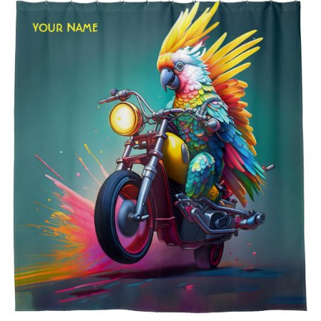 Fantasy Cute Cockatoo Riding Bike Shower Curtain