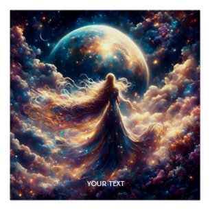 Fantasy Cute Cosmic Goddess Clouds Poster