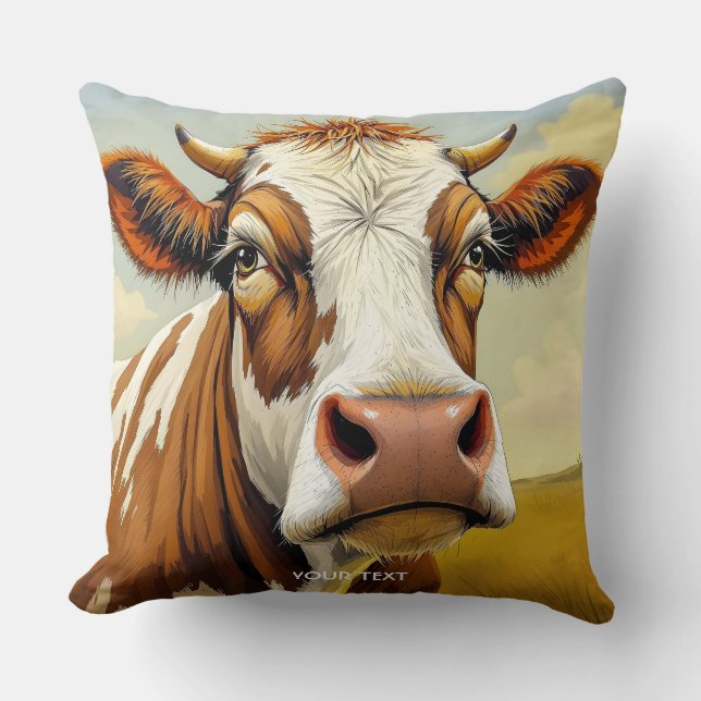 Fantasy Cute Cow Field Clouds Throw Pillow (Front)