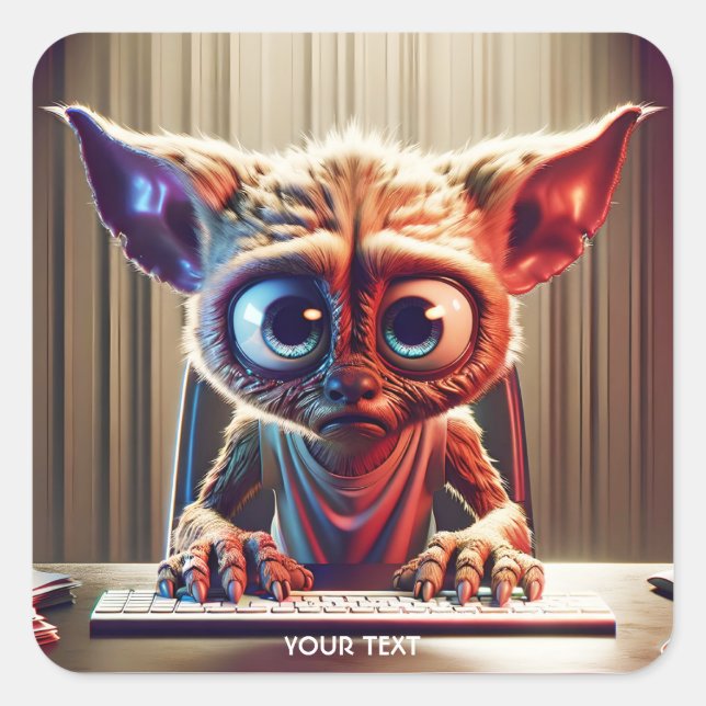 Fantasy Cute Creature Computer Keyboard Square Sticker (Front)