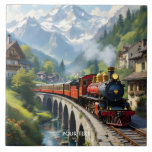 Fantasy Cute Crimson Antique Train Ceramic Tile
