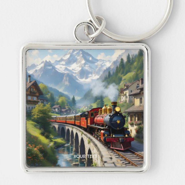 Fantasy Cute Crimson Antique Train Keychain (Front)
