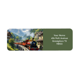 Fantasy Cute Crimson Antique Train Label