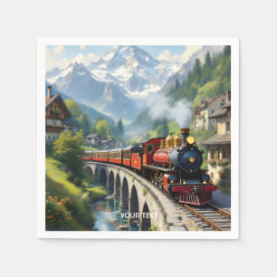 Fantasy Cute Crimson Antique Train Napkins