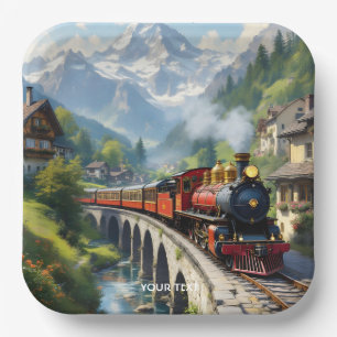 Fantasy Cute Crimson Antique Train Paper Plates