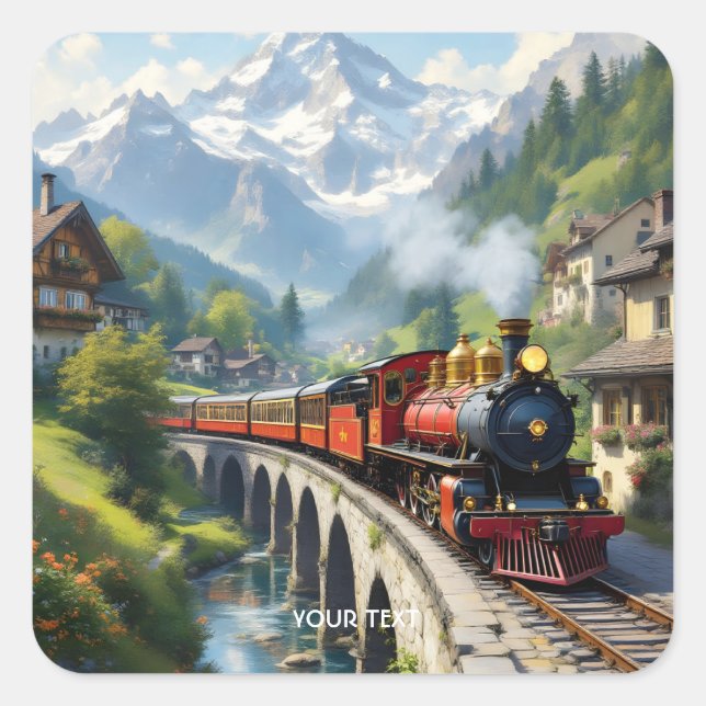 Fantasy Cute Crimson Antique Train Square Sticker (Front)