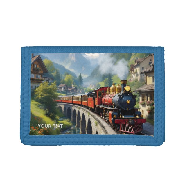 Fantasy Cute Crimson Antique Train Trifold Wallet (Front)