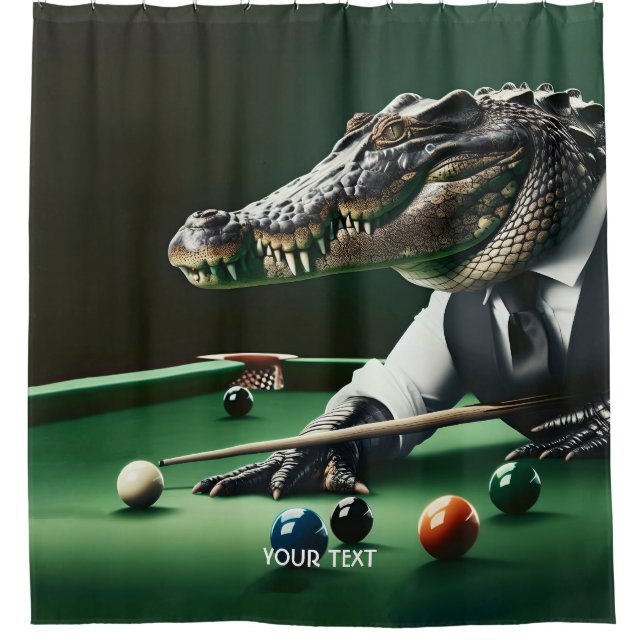 Fantasy Cute Crocodile Playing Billiard  Shower Curtain (Front)