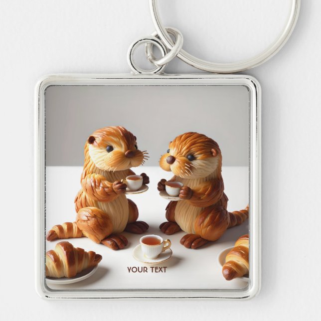 Fantasy Cute Croissants Otters Tea Keychain (Front)