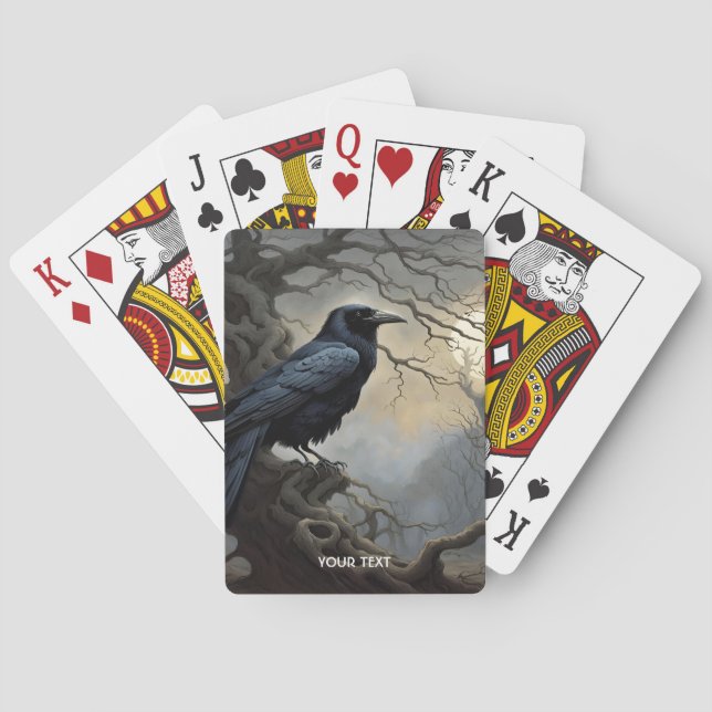 Fantasy Cute Crow Tree Darkness Poker Cards (Back)