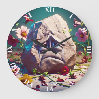 Fantasy Cute Crying Granite Rock Large Clock by HumusInPita at Zazzle