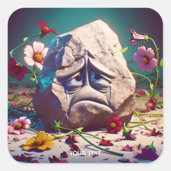 Fantasy Cute Crying Granite Rock Square Sticker by HumusInPita at Zazzle
