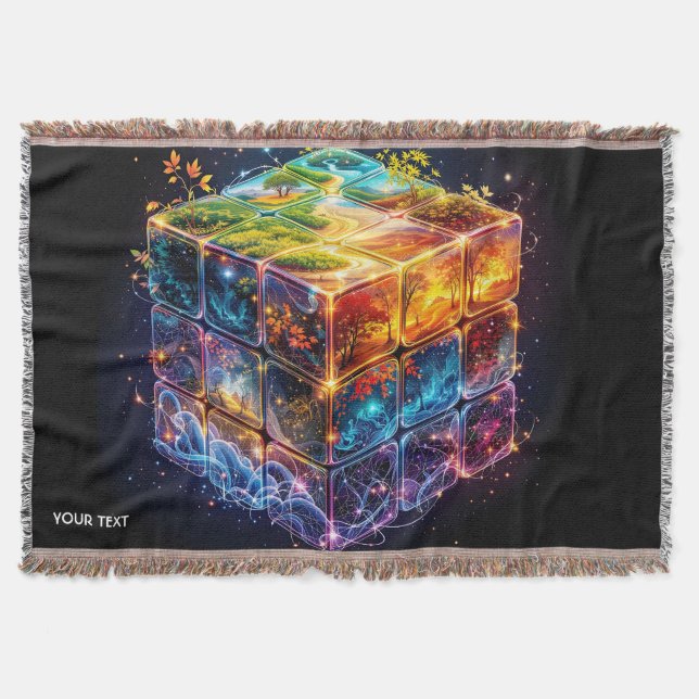 Fantasy Cute Cube Seasons Space Throw Blanket (Front)