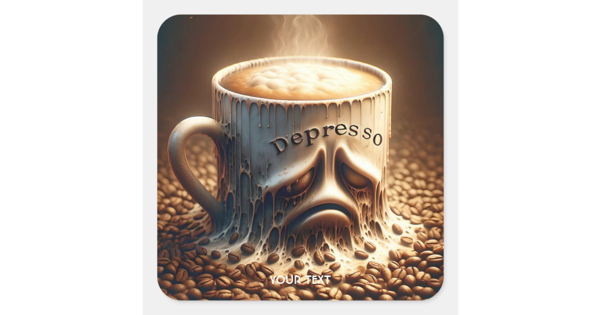 Fantasy Cute Cup Coffee Depressed Square Sticker | Zazzle