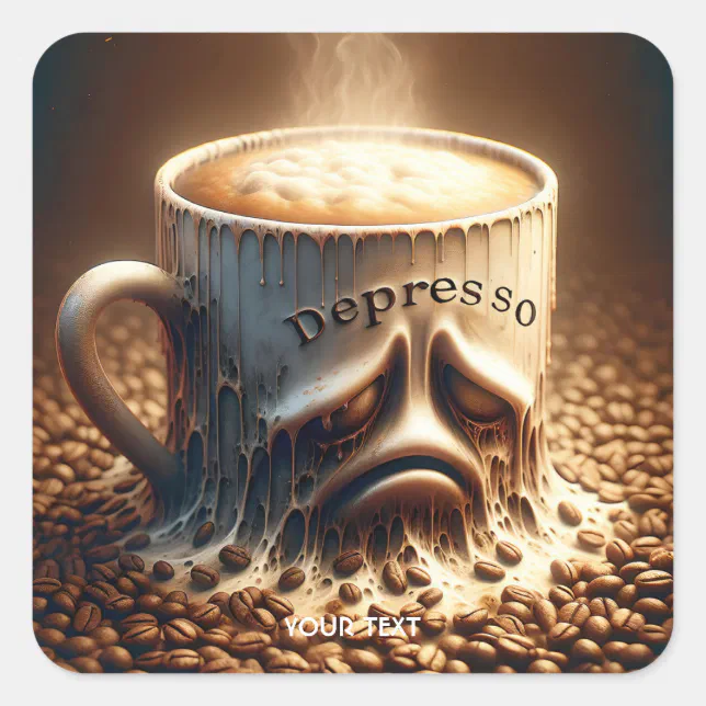 Fantasy Cute Cup Coffee Depressed Square Sticker | Zazzle