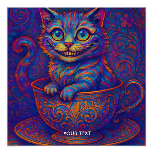 Fantasy Cute Cup Smiling Cat Poster (Front)