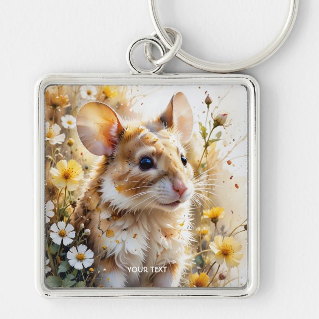 Fantasy Cute Curious Mouse Garden Keychain (Front)