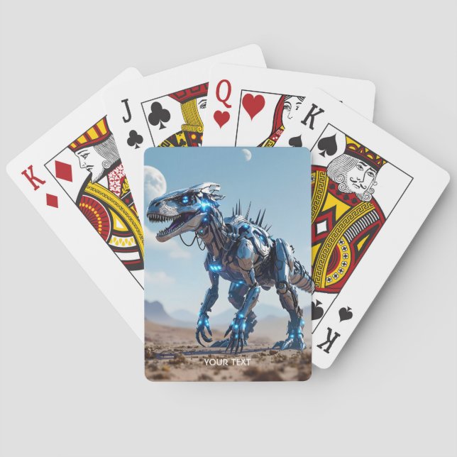 Fantasy Cute Cyborg Dinosaur Desert Poker Cards (Back)