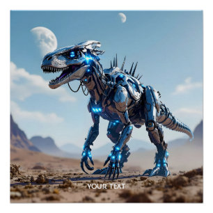 Fantasy Cute Cyborg Dinosaur Desert Poster