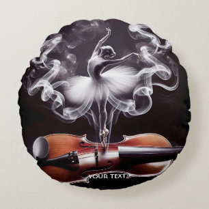 Fantasy Cute Dancing Ballerina Violin Round Pillow