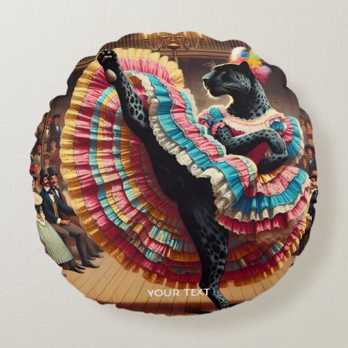 Fantasy Cute Dancing Panther Crowd Round Pillow