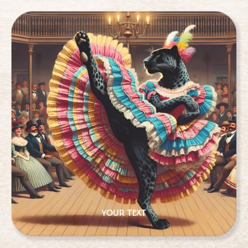 Fantasy Cute Dancing Panther Crowd Square Paper Coaster