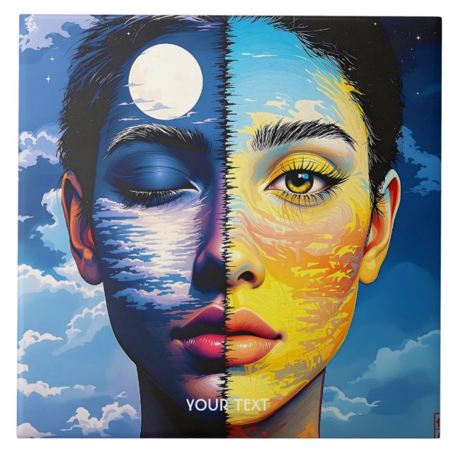 Fantasy Cute Day Night Face  Ceramic Tile (Front)