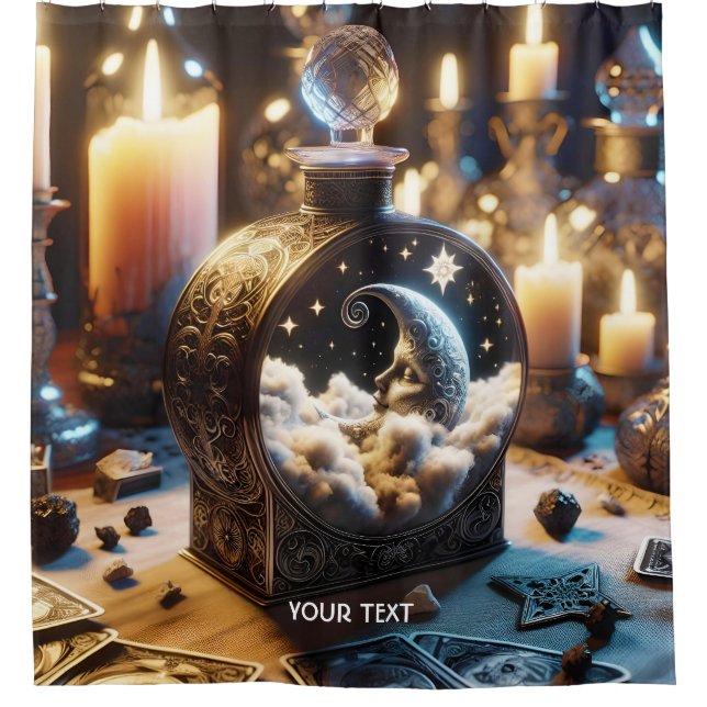 Fantasy Cute Decanter Moon Night Shower Curtain (Front)
