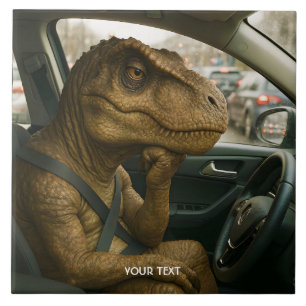 Fantasy Cute Dinosaur Driving Car Ceramic Tile