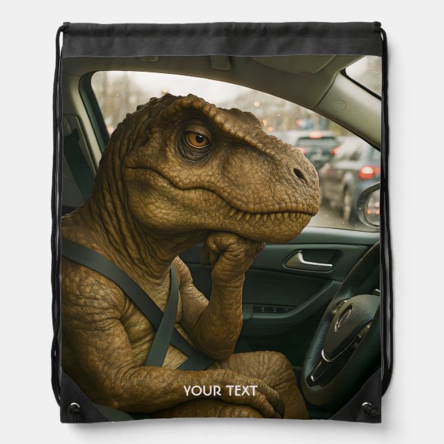Fantasy Cute  Dinosaur Driving Car Drawstring Bag (Front)
