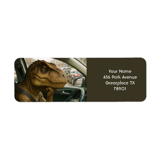 Fantasy Cute  Dinosaur Driving Car Label (Front)
