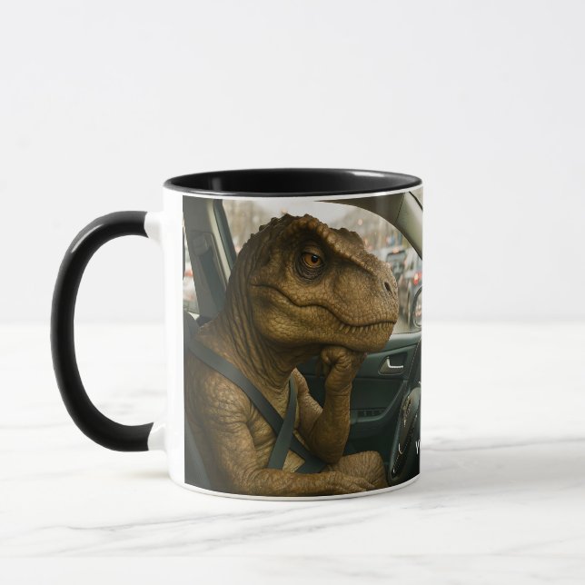 Fantasy Cute  Dinosaur Driving Car Mug (Left)