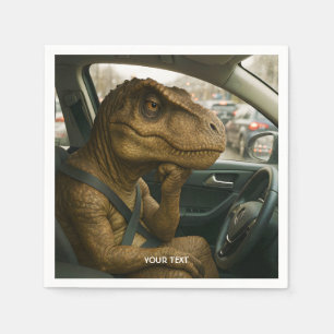 Fantasy Cute Dinosaur Driving Car Napkins
