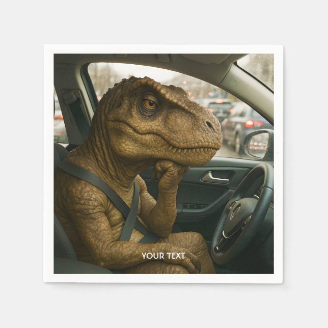 Fantasy Cute  Dinosaur Driving Car Napkins (Front)