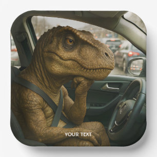 Fantasy Cute Dinosaur Driving Car Paper Plates